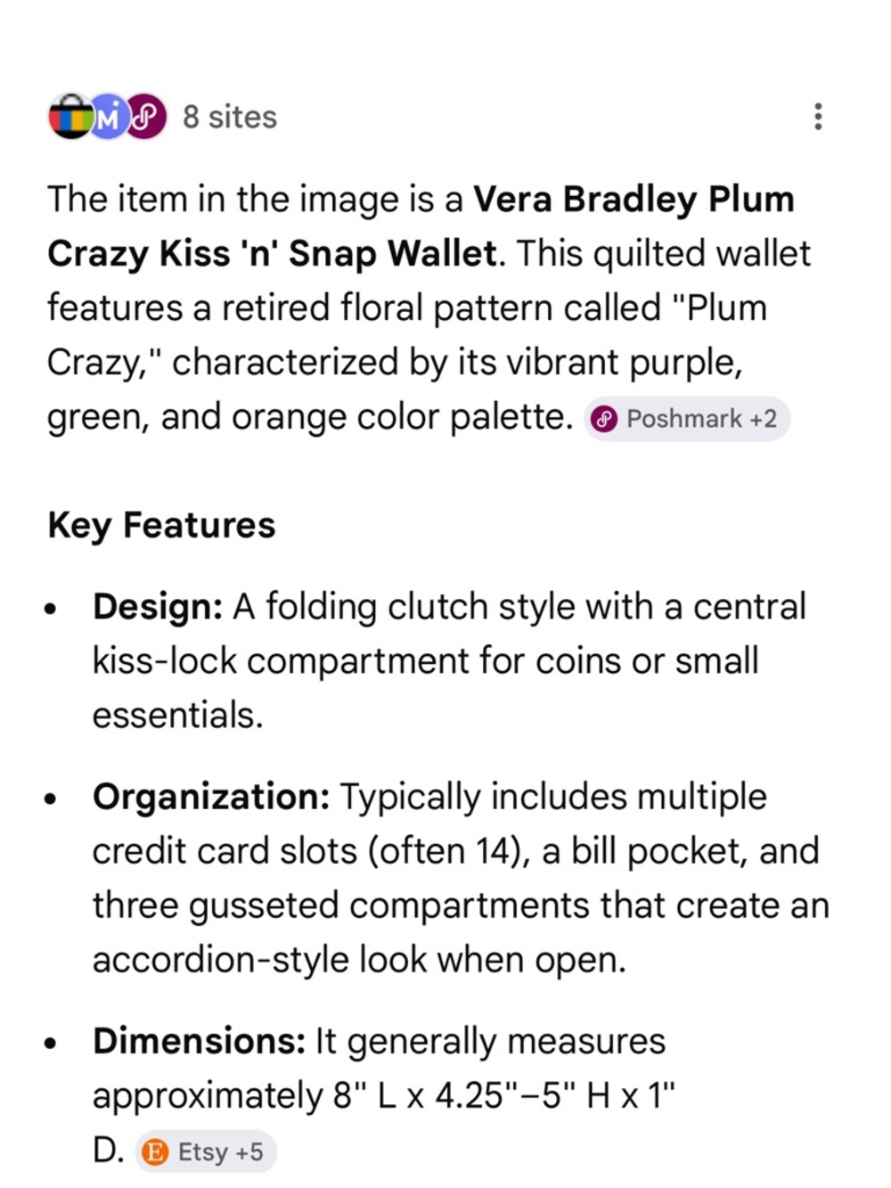 Vera Bradley Plum Crazy Kiss N Snap Wallet - Picture 6 of 6